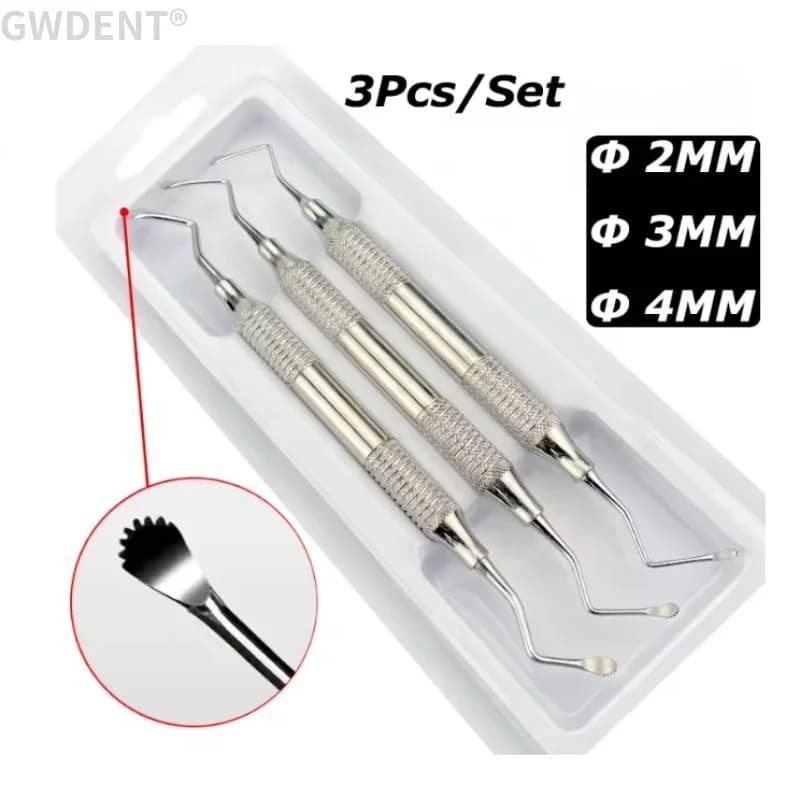 1Set Dental Curette Dentate Curette Scaler Gracey Bone Curette Instruments for implants 3 pieces
