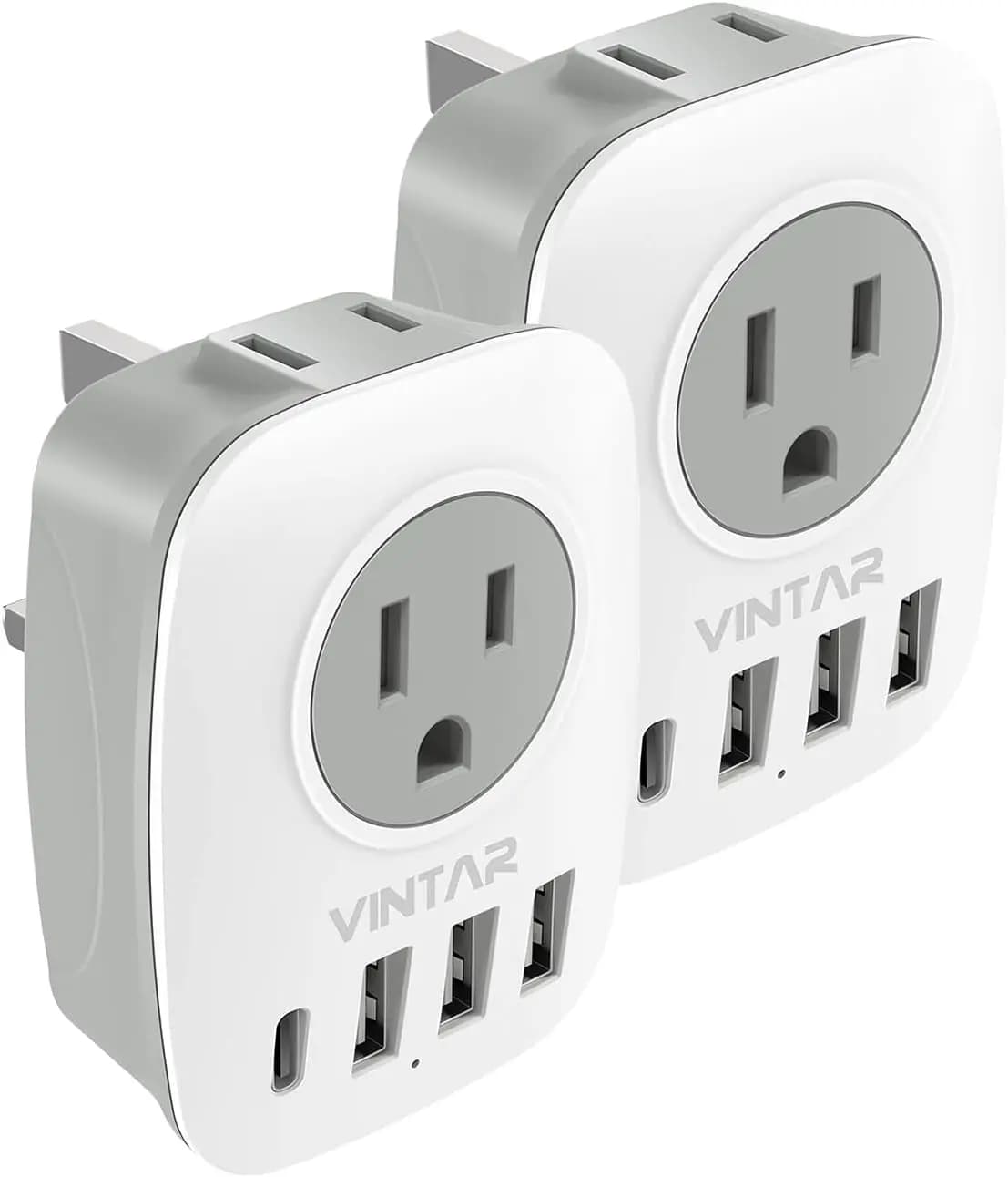 UK Travel Plug Adapter 2 Pack, Type G with 2 Outlets 4 USB Ports, for US to UK Ireland Scotland Dubai Hong Kong