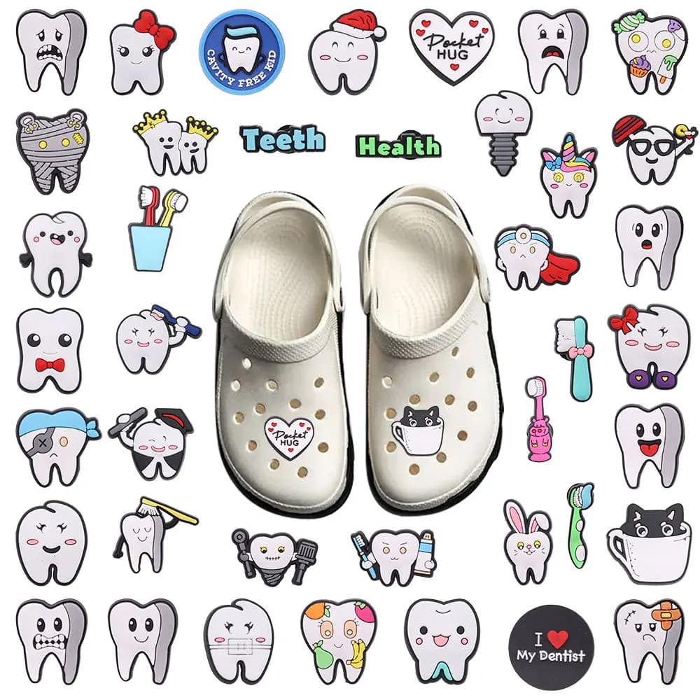 40 pz/set ciondoli per scarpe spazzola per la salute dei denti accessori per scarpe da giardino carini decorazioni con fibbia braccialetto adatto regalo per bambini