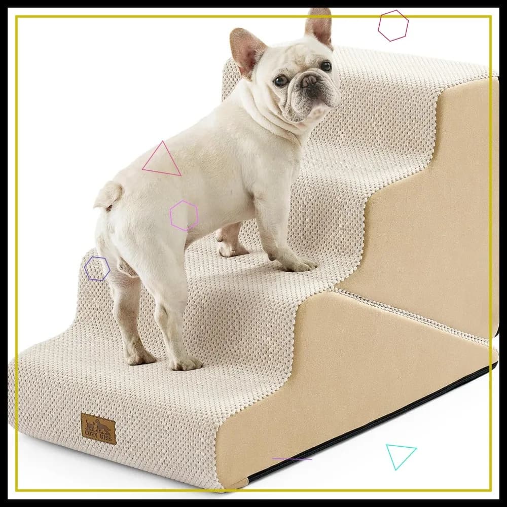 Scaletta per Cani a 3 Gradini per Cani di Piccola Taglia, Scalini Trasformabili 2 in 1 per Divano e Letto, 40 cm Altezza, Beige