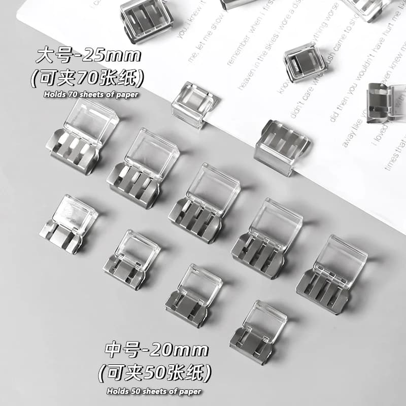 20 clip scorrevoli per carta, clip per etichette, cartella, porta carta in plastica trasparente, segnalibro, decorazione fissa, cancelleria per ufficio