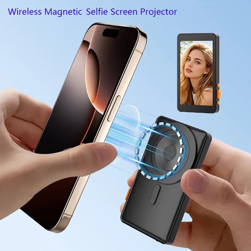 Schermo per monitor magnetico per smartphone Schermo per telefono wireless Proiettore Telecamera posteriore per telefono Selfie per registrazione video in streaming live Vlog