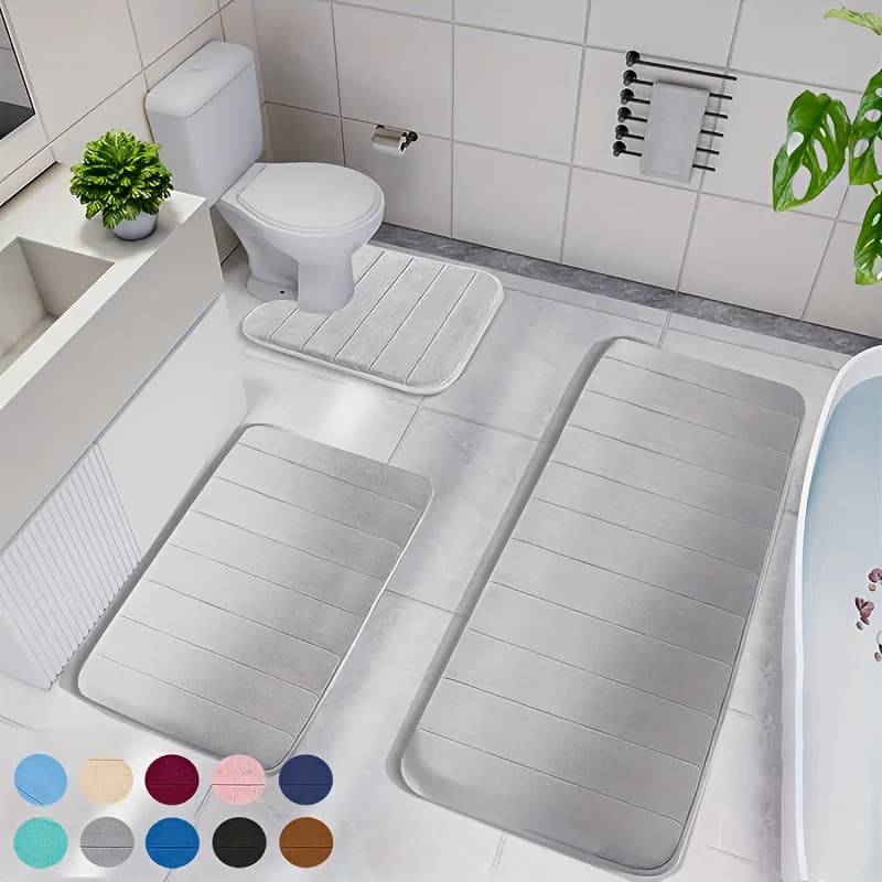 Tappetino da bagno in memory foam, ad assorbimento rapido, antiscivolo, lavabile, confortevole, per doccia, cucina, camera da letto, set di 3