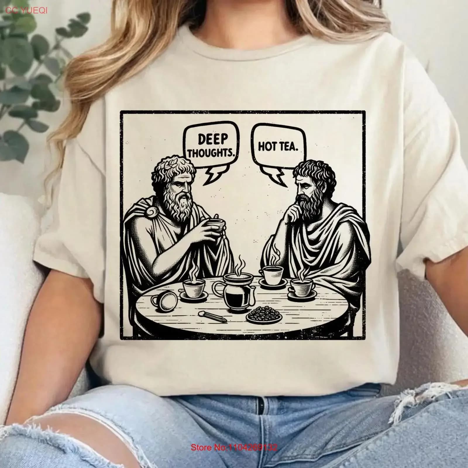 T-shirt Deep Thoughts Hot Tea, Divertente Filosofia, Platone, Socrate, Gossip, Umorismo Greco Antico, Meme Intelectuale, Smart Casual