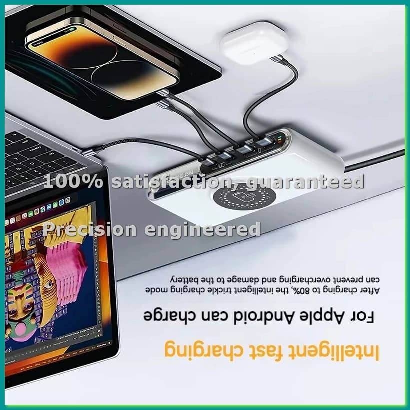 72W Intelligent 4 Port USB PD 45W QC3.0 Fast Charger Magnetic Wireless Charging Station for Laptop Phone Pad US Plug-TCES