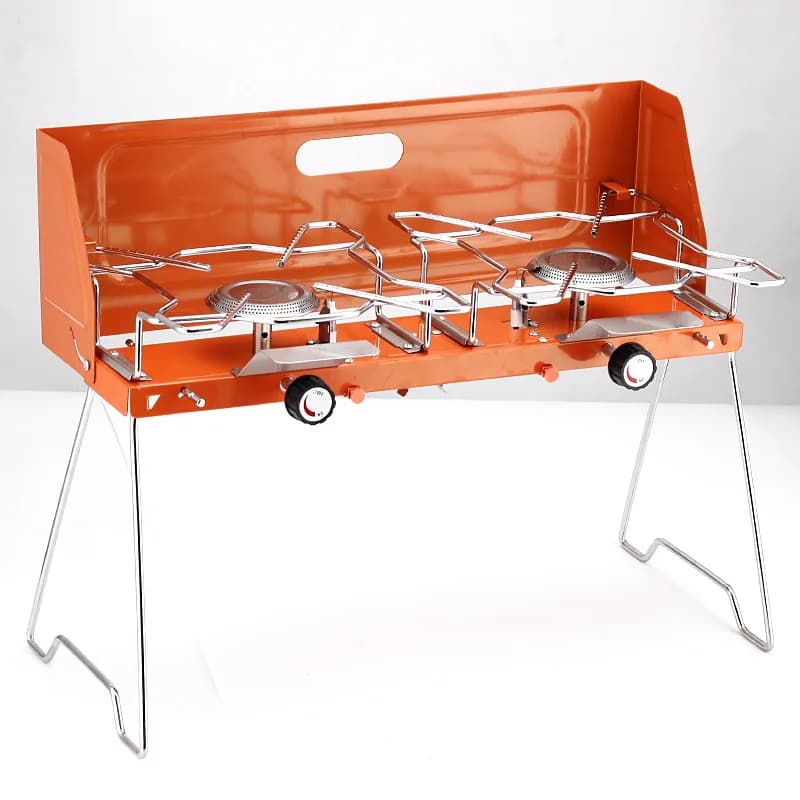 Outdoor Double Stove Gas Stove 304 Stainless Steel Portable Folding Strong Power Burner Camping Gas Cooker
