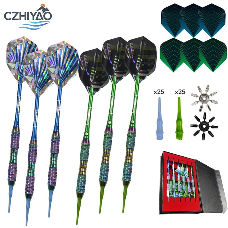 CZHIYAO 6pcs Soft Tip Darts Set Knurled Brass Darts With Full Replacement Accessories Portable Storage Case Indoor Dart Game Kit