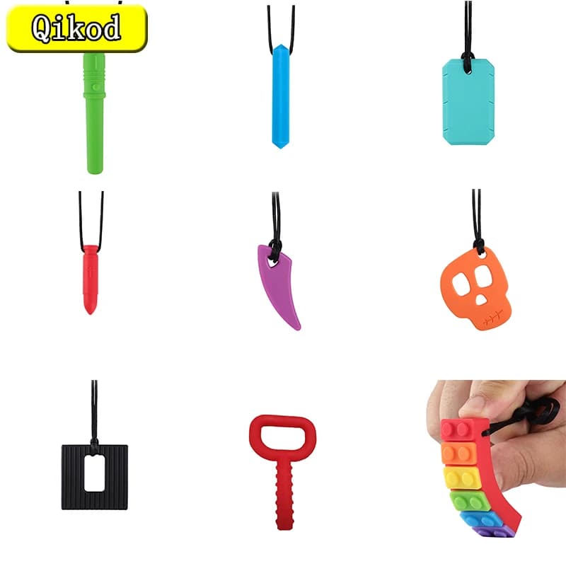 1Pc Sensoriale Collana Da Masticare Mattoni Gommosi Per Bambini Silicone Mordere Topper Bambino Massaggiagengive Giocattolo Per Bambini con Autismo Cura Del Bambino BPA Perline libere