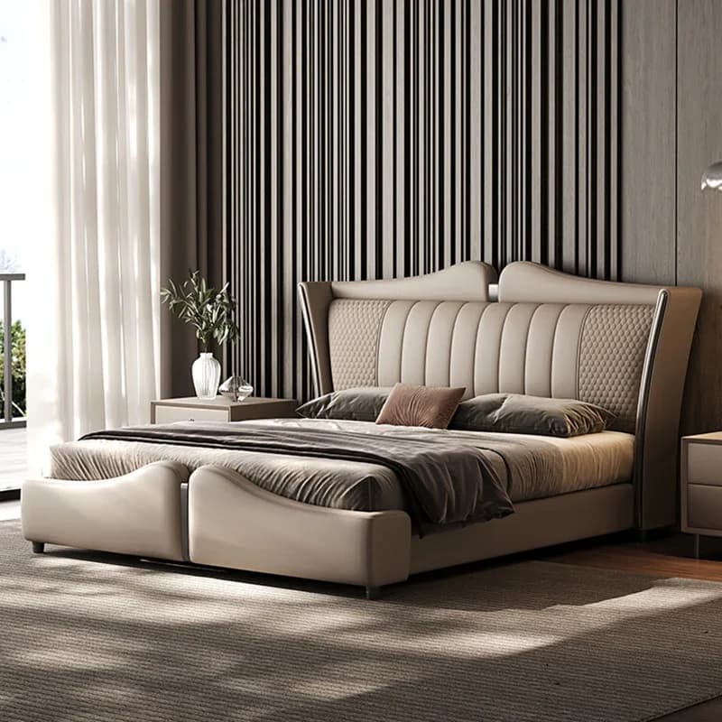 Letto Matrimoniale di Lusso Moderno con Massaggio, Design con Vano Contenitore, in Pelle, per Camera da Letto, Arredamento Trendy