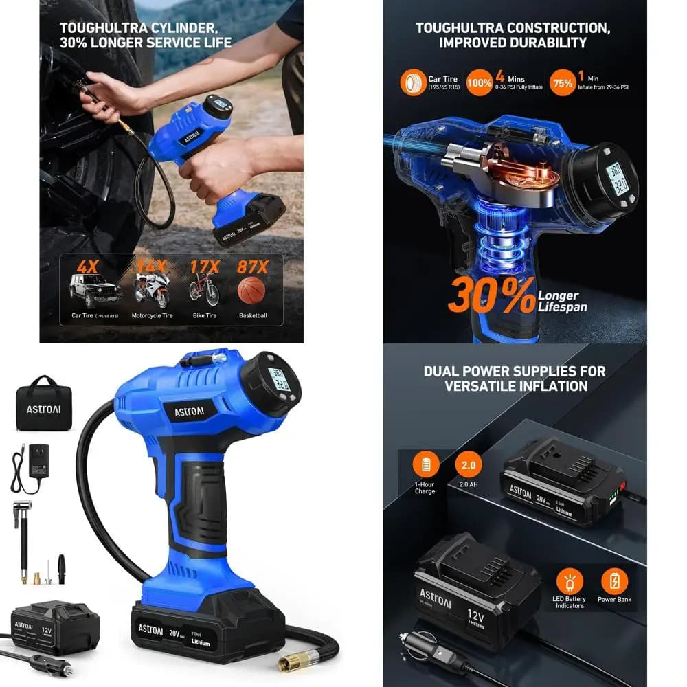Gonfiatore per pneumatici senza fili ricaricabile da 20 V, manometro digitale 160 PSI, pompa ad aria portatile per auto e motocicli