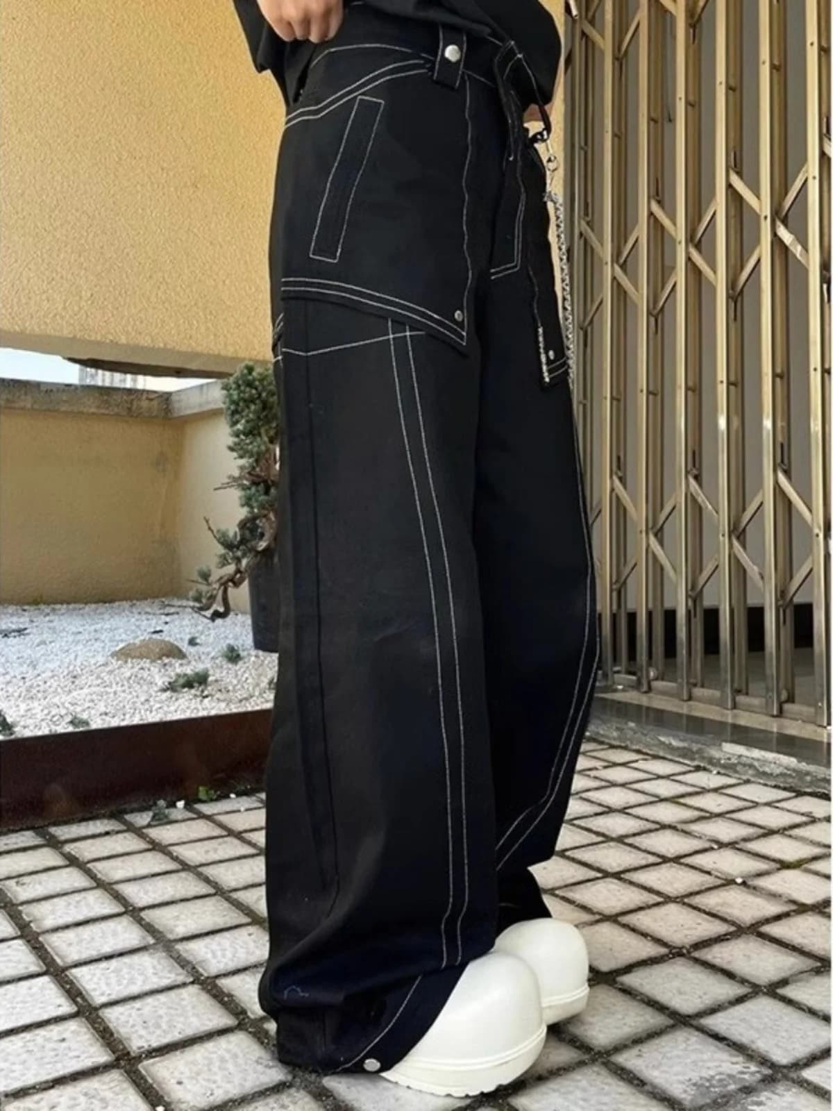 Black Hiphop Street Style Jeans Men's Reverse Wear Design Sensation Workwear Pants American High Street Denim Jeans