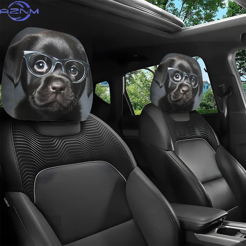 2 Pezzi Copri Poggiatesta Auto con Stampa di Cuccioli con Occhiali, Decorazione Interna Auto, Facili da Installare e Rimuovere, Lavabili in Lavatrice