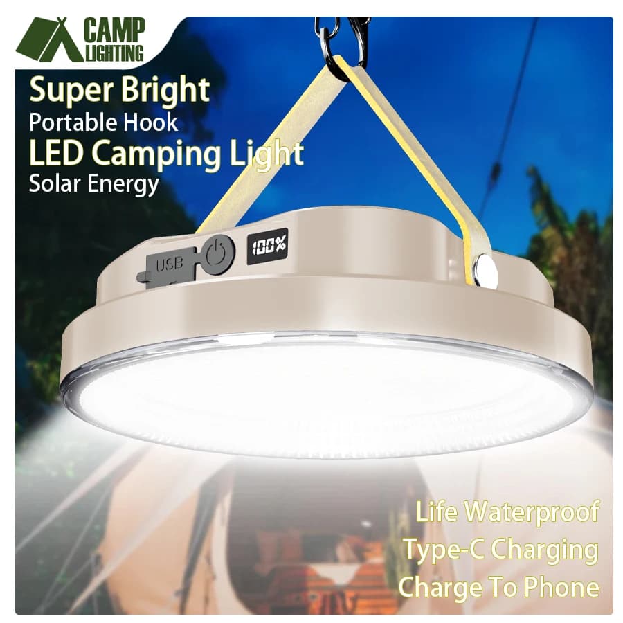 Solar High Power LED Camping Lamp 5 Mode Portable Rechargeable Lantern Lighting Lamp For Outdoor Emergency Barbecue Waterproof Tent