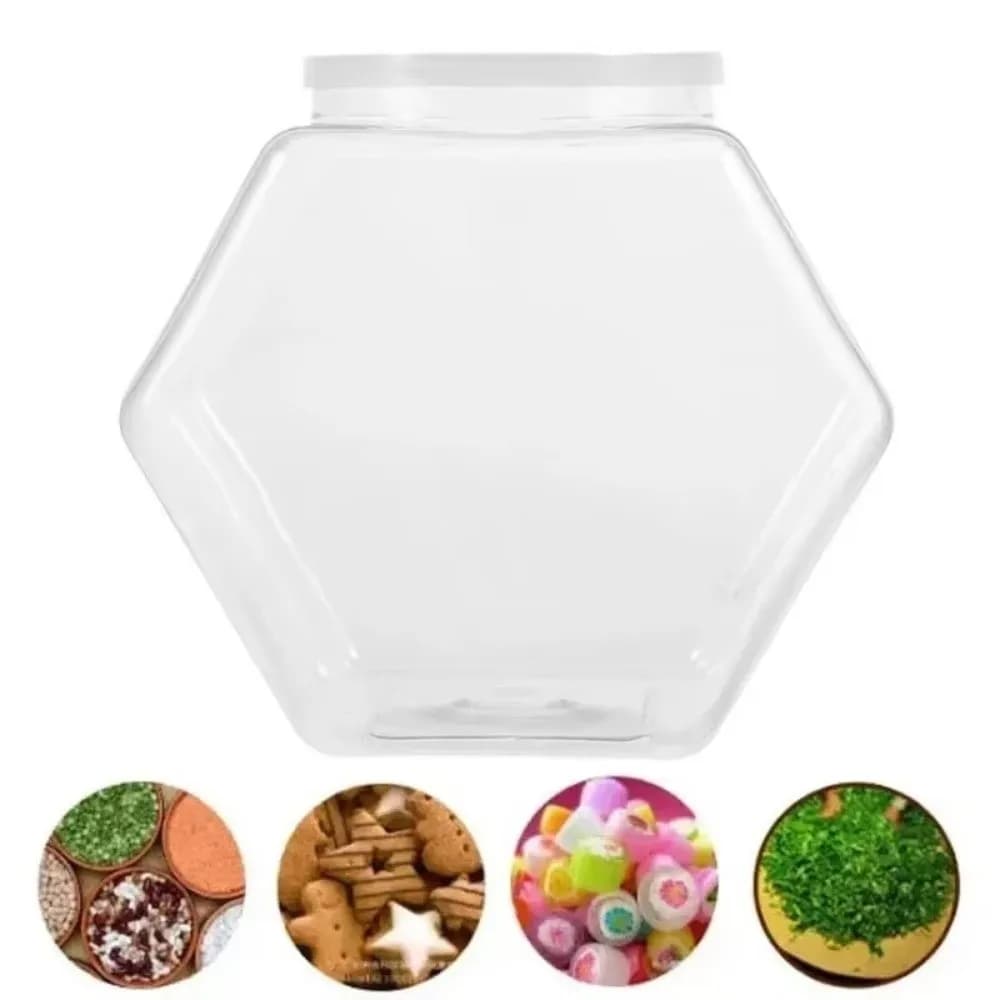 Barattolo Esagonale Portatile per Caramelle e Biscotti, Contenitore in Plastica Trasparente con Coperchio Sigillato per Conservazione Alimenti, Accessori da Cucina