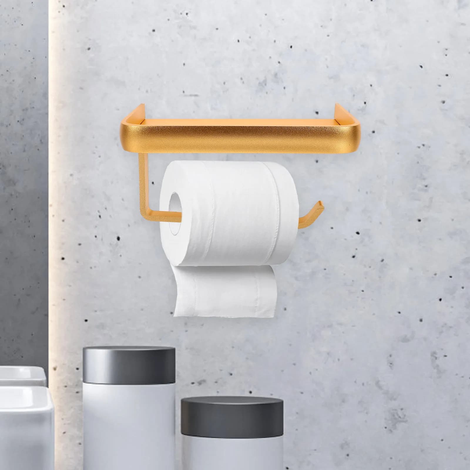 Portarotolo da Parete in Alluminio con Mensola Porta Telefono e Sapone, Installazione Senza Foratura per Bagno