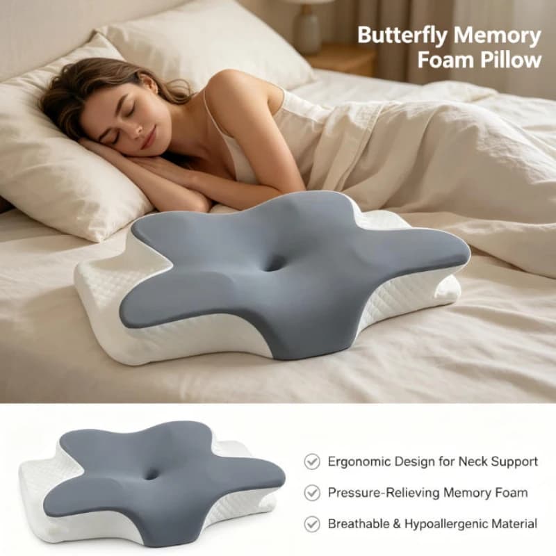 Cuscino Ergonomico Rinfrescante in Memory Foam a Farfalla 1PC, a Lento Ritorno, per Supporto Cervicale Estivo, per Casa e Letto, per Dormire e Alleviare il Dolore