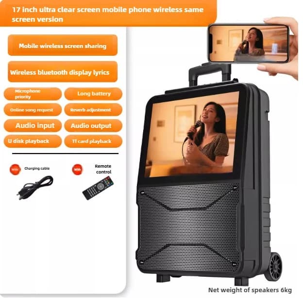 Macchina per karaoke all'aperto Altoparlante per carrello per woofer con schermo HD da 16 pollici Funziona a batteria per home theater e feste