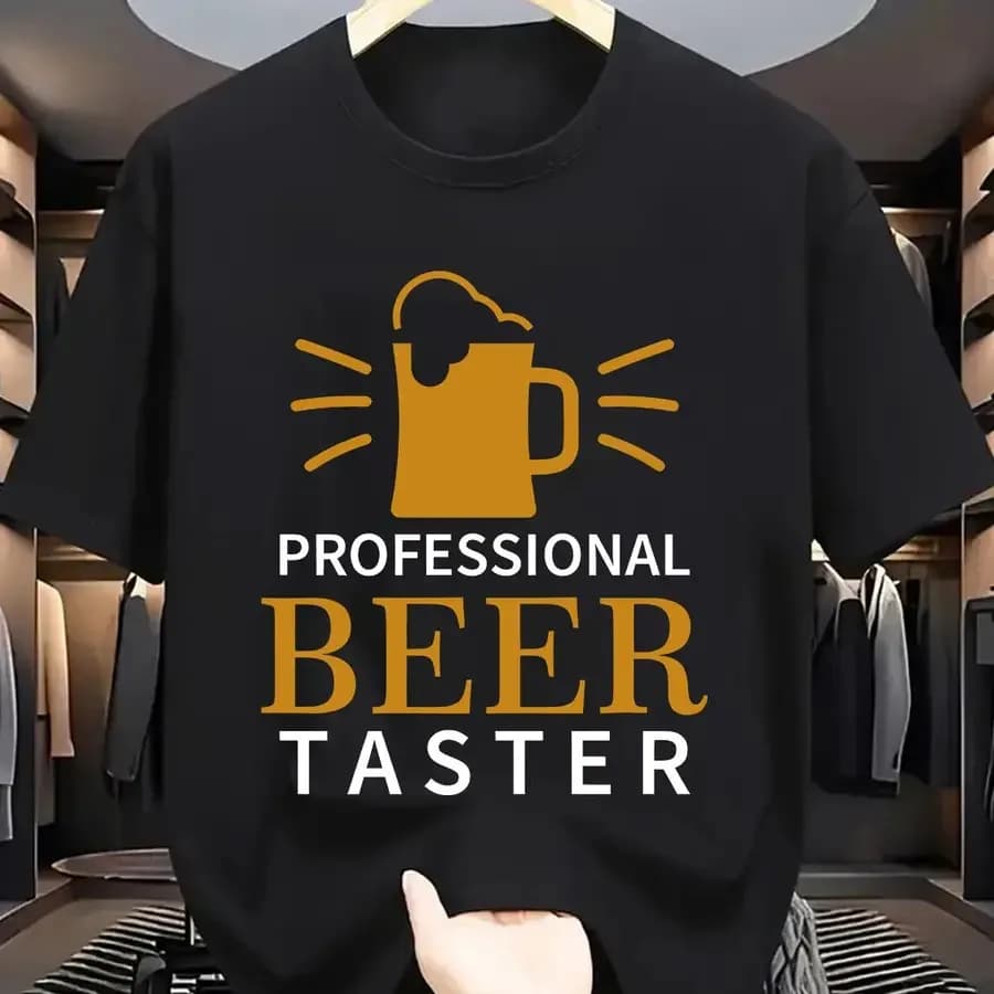 T-shirt casual da uomo con grafica per gli amanti della birra - Girocollo marrone a maniche corte con un design accattivante di una calice di birra, perfetto per