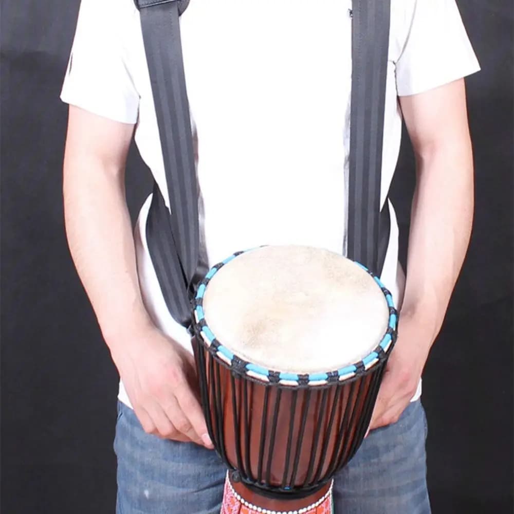 Spallacci Djembe imbottiti ispessiti Tamburello regolabile Tracolla per zaino per tamburo africano Cintura per tamburo a mano nera in poliestere