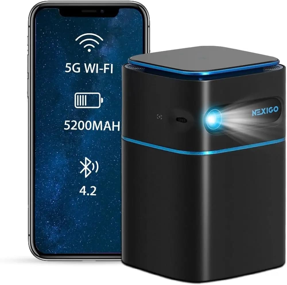 Mini Proiettore Portatile Smart WiFi, Supporto 4K, Android 9.0, Luminosità 100 ANSI, Proiettore Video DLP Bluetooth Pico