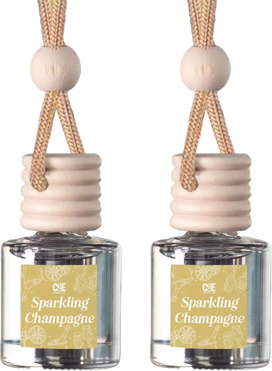 Deodorante per Auto a Lunga Durata, Confezione da 2, Bottiglia in Vetro con Olio Profumato da Appendere per Auto, Prodotto negli USA (Champagne Scintillante)