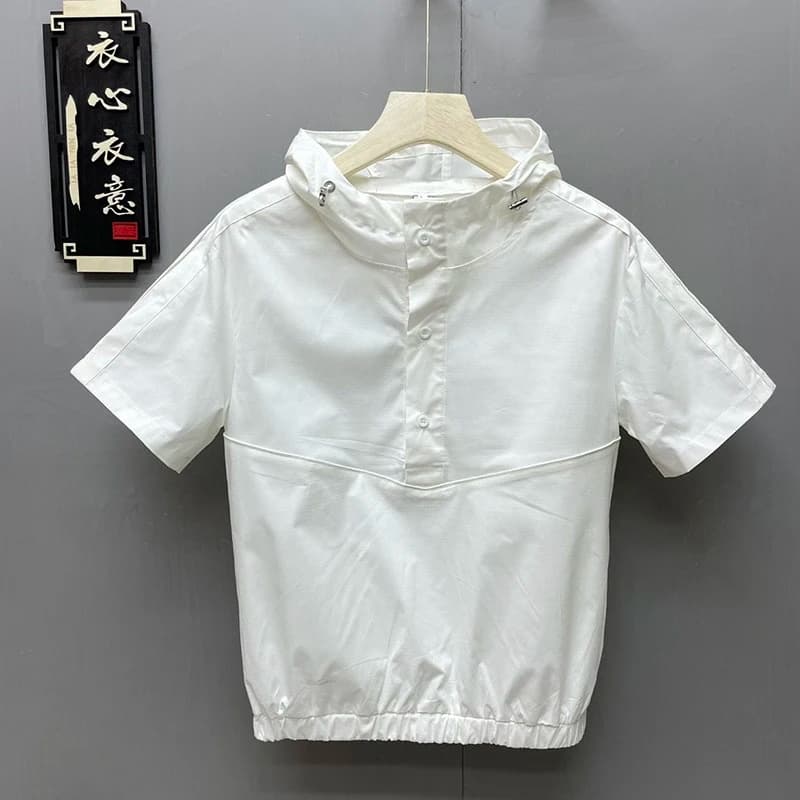Magliette da uomo con cappuccio a maniche corte estive magliette coreane Slim Fit Fashion impiombate Casual All-match 2xl abbigliamento oversize top nero bianco