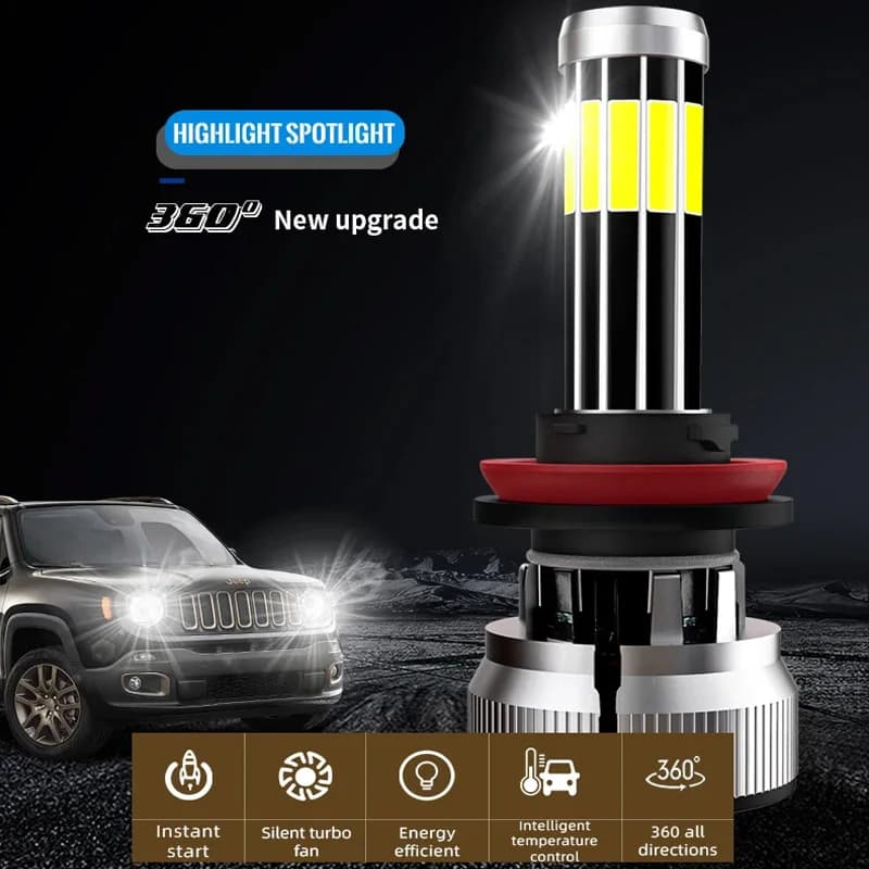 H4 LED Mini Canbus H7 H1 HB3 HB4 9012 BI 360 Turbo Lente del proiettore Luce H11 9005 Faro per auto Lampadina Auto Fendinebbia di ghiaccio 6000K 12V