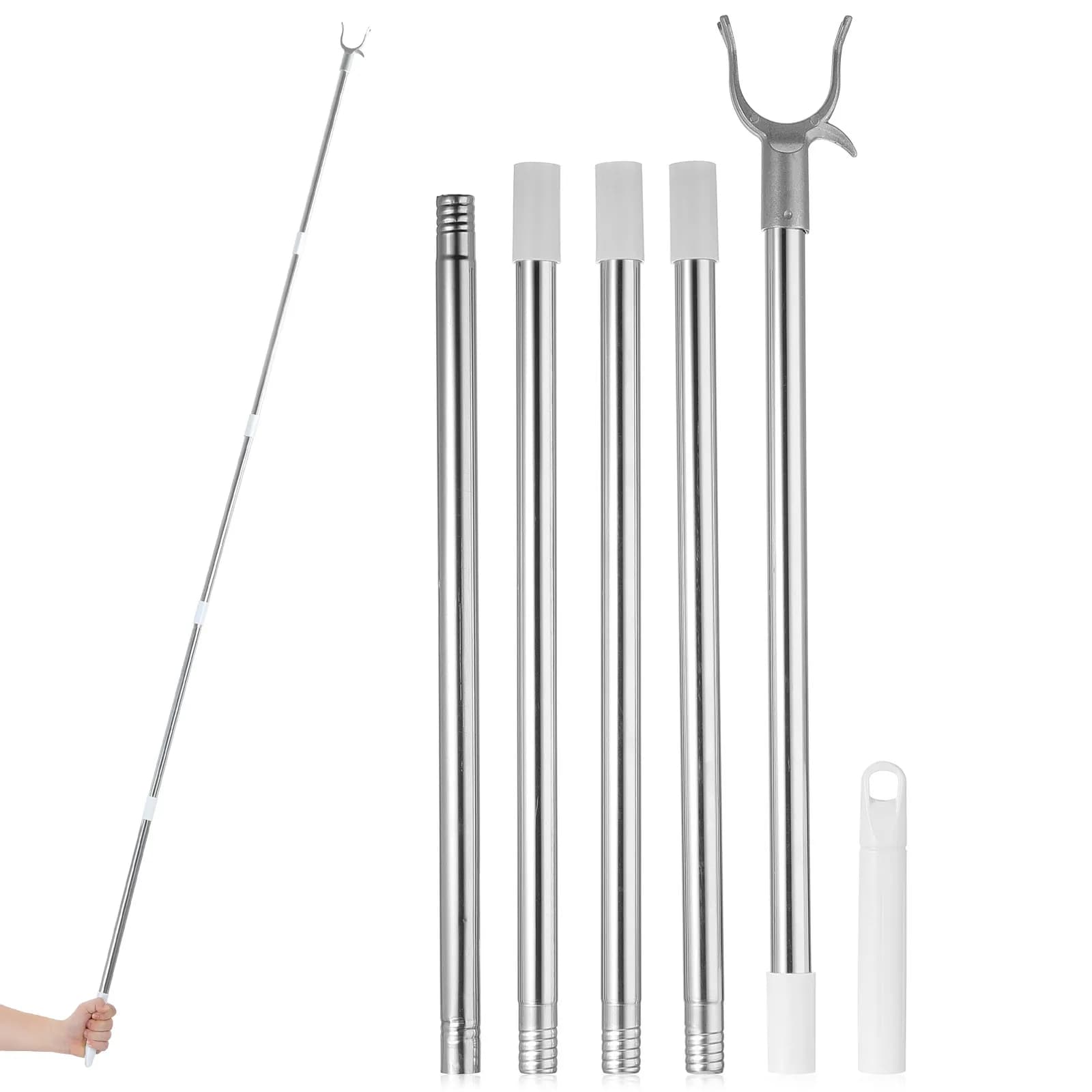Detachable Hanging Pole Clothes Extendable Clothing Rod Hanger Rods Washing Line Prop Reach for Poles Adjustable Clothesline