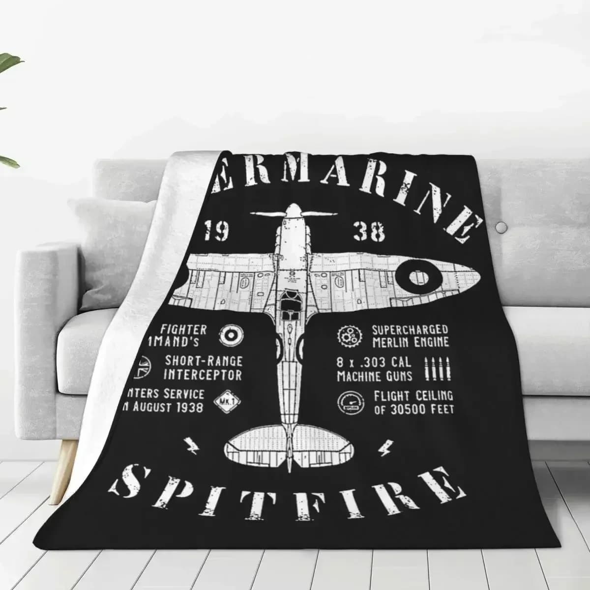 Coperta in Velluto Supermarine Spitfire, Coperta da Pilota di Caccia Leggera e Sottile in Peluche per Letto