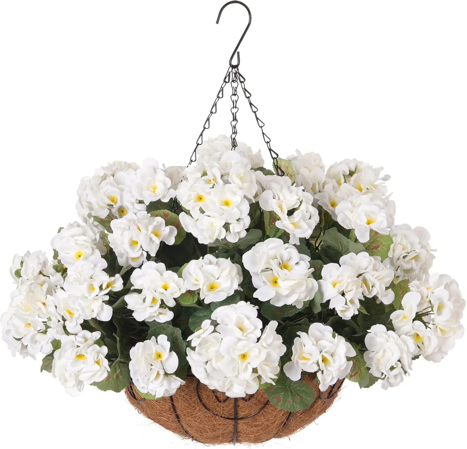 Gerani Artificiali in Cesto Sospeso per Decorazioni Esterne Primaverili, 8 Mazzi di Fiori di Seta, Piante Finte L