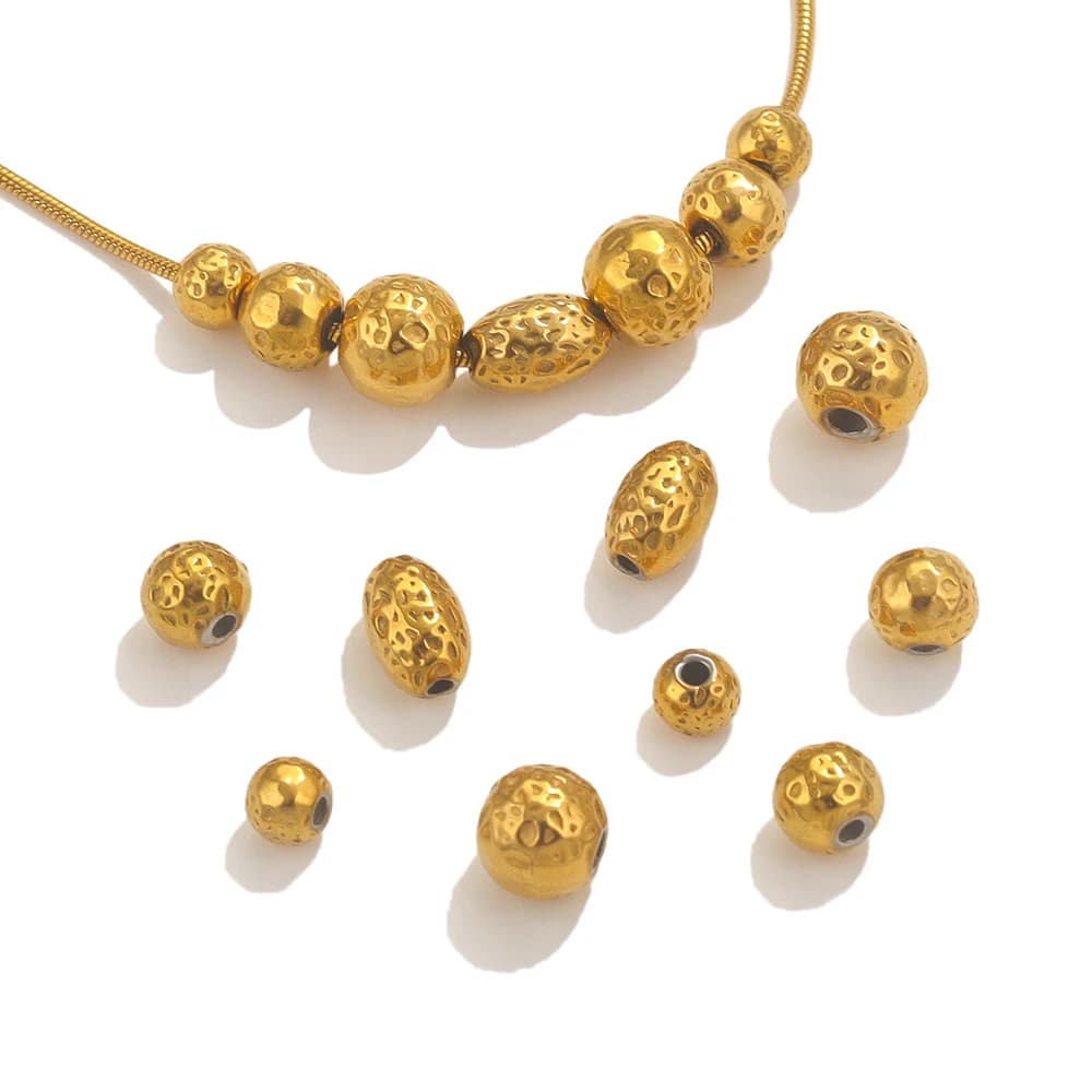20pcs Stainless steel Pockmarks Round Oval Beads For Jewelry Making diy Spacer loose Beads for Bracelet Necklace Finding Parts