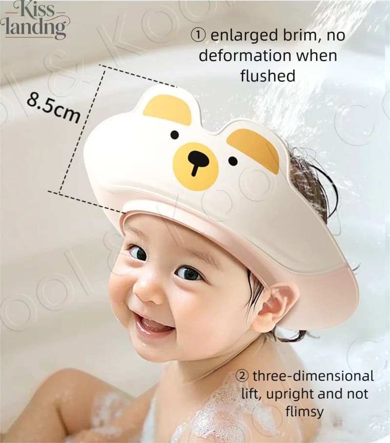 Adjustable and waterproof baby bath cap, with soft lining for face protection