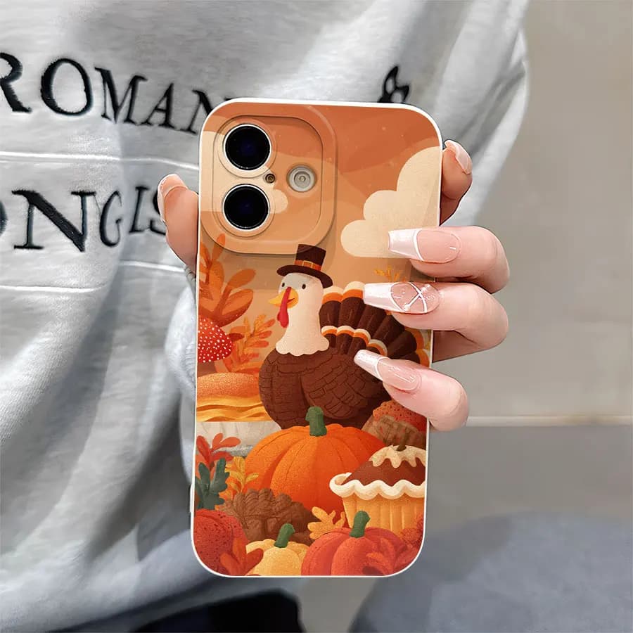 Pumpkin, cake, and turkey Patterned phone cases for iPhone 17 to 11 Pro Max Plus