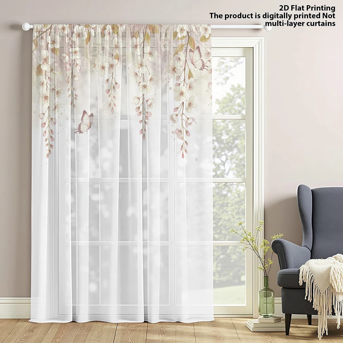 Tenda velata con motivo a fiori di pesco per la fine della primavera - Traslucida, oscurante, per la privacy, con passante per asta, per soggiorno/camera da letto/camera dei bambini