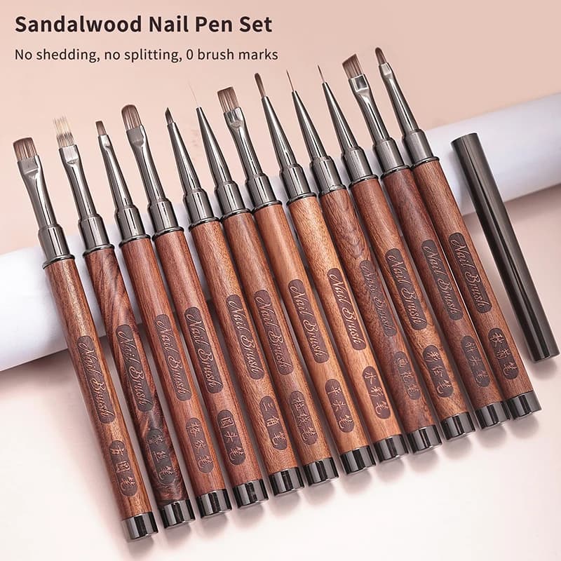 Pennelli da disegno per unghie con manico in legno di sandalo per linee di manicure Pittura con penna da disegno per costruttore di estensioni GEL UV sfumate