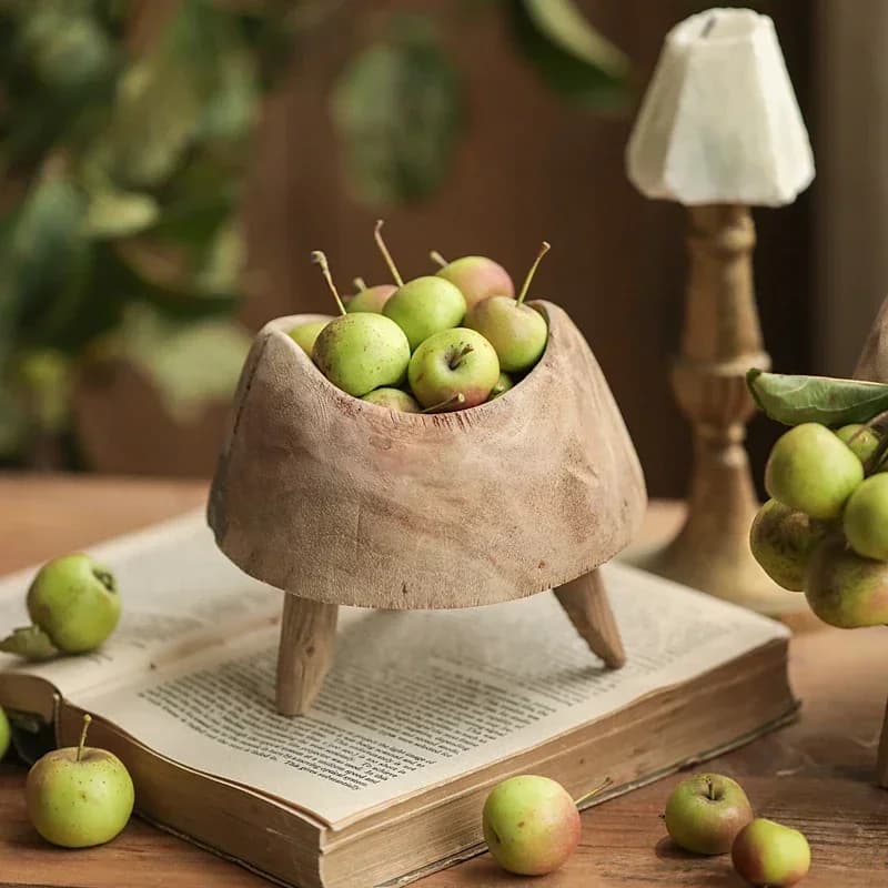 Vassoio per Frutta in Legno Stile Giapponese Wabi-sabi, Piatto con Piedistallo per Snack, Utensile da Cucina Artigianale, Piatto Espositivo, Decorazione, Vaso per Fiori