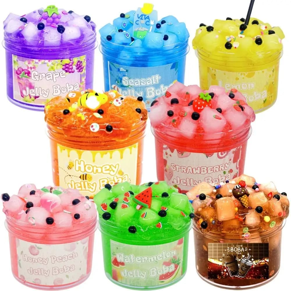 Kit Slime Morbido 300ml/70ml, Cubetti di Gelatina Fruttata Non Appiccicosa, Giocattolo Antistress con Glitter, Regalo per Bambini, Bomboniera per Feste