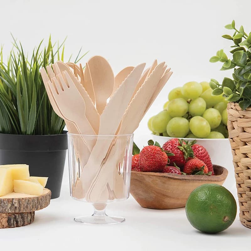 Set of 100 Potatoes Disposable in Wood: Forks, Knives, Knives, Kitchenware, Tableware for Dessert, Party Set