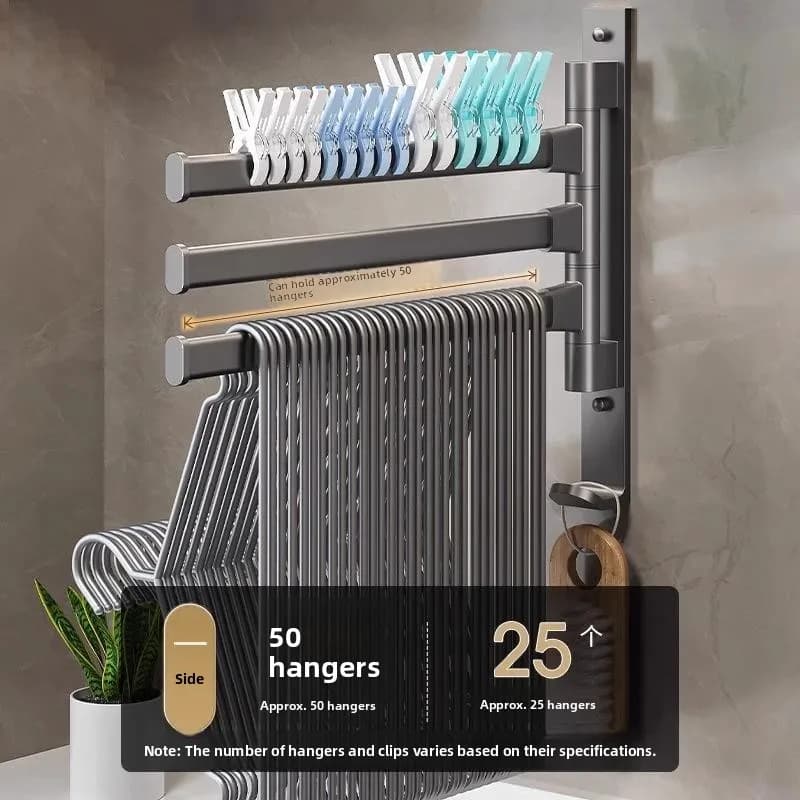 Balcony Clothes Drying Rack No Drilling Wall Mounted Space Saving Aluminum Clothes Hanger Home Use Foldable Hook