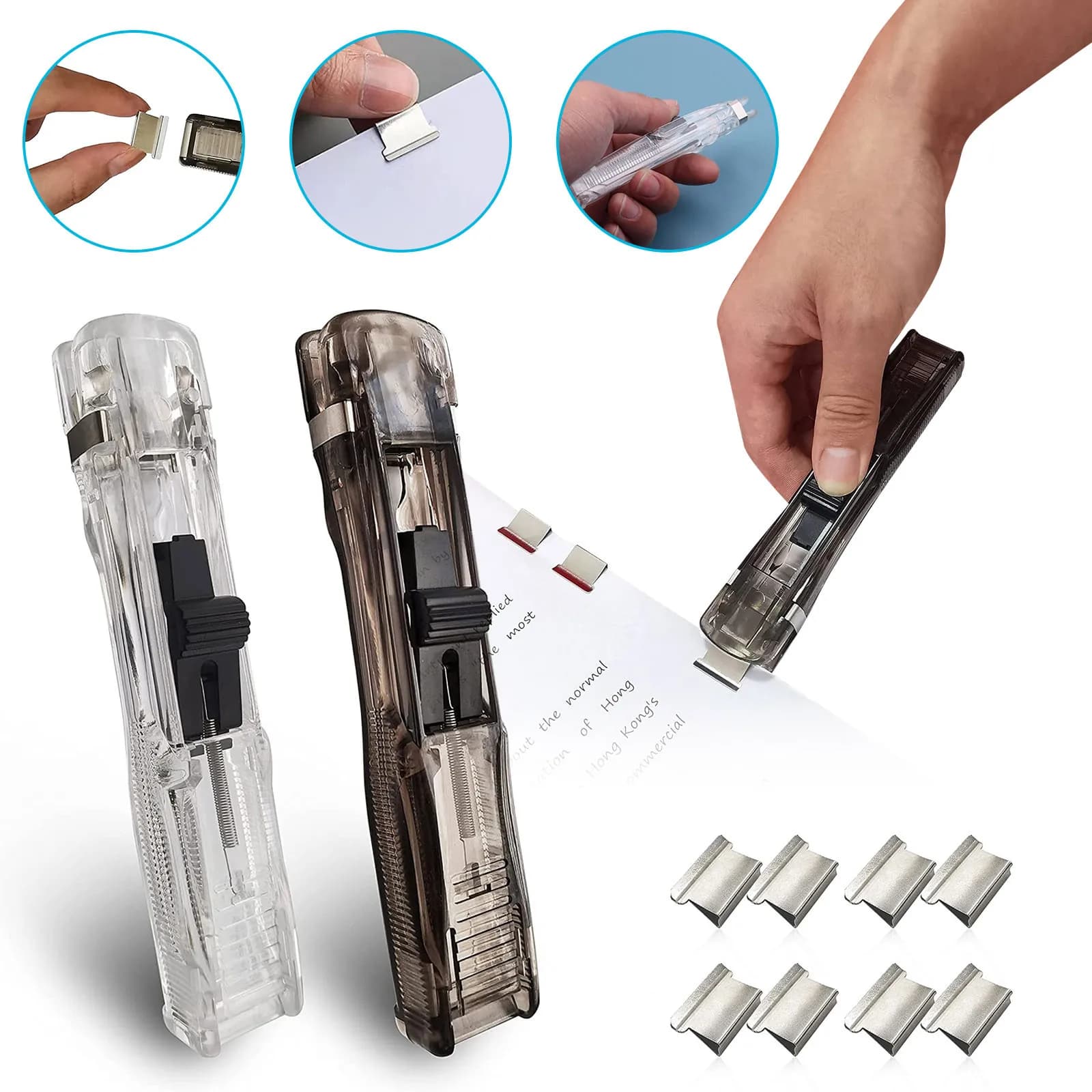 Push Cucitrice Raccoglitore Clip Morsetti per carta Cucitrice da tavolo Cucitrice creativa riutilizzabile e perni Sraple Forniture per rilegatura per ufficio scolastico