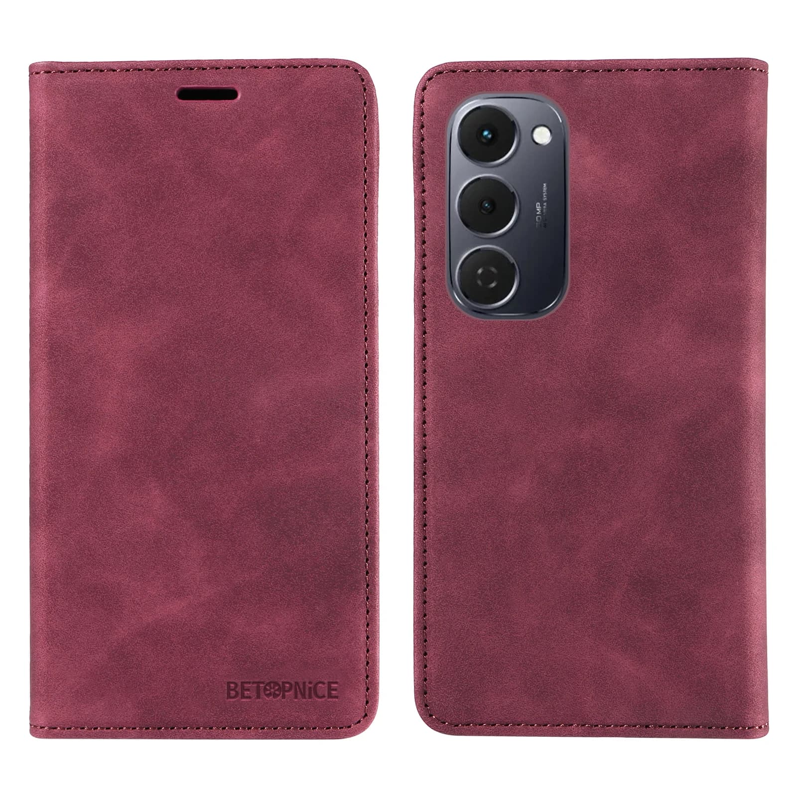 Per TECNO Spark 40 Pro+ 4G Custodia BETOPNICE Chiusura magnetica Blocco RFID Portafoglio Supporto Cover per telefono in pelle - Rosso