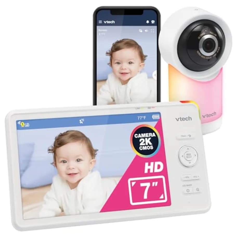Monitor Video per Bambini VTech Smart WiFi 7 con Display HD, Telecamera 1080p HD tramite App, Pan-Tilt-Zoom, Luce Notturna, Comunicazione Bidirezionale, Sensore Video CMOS 2K