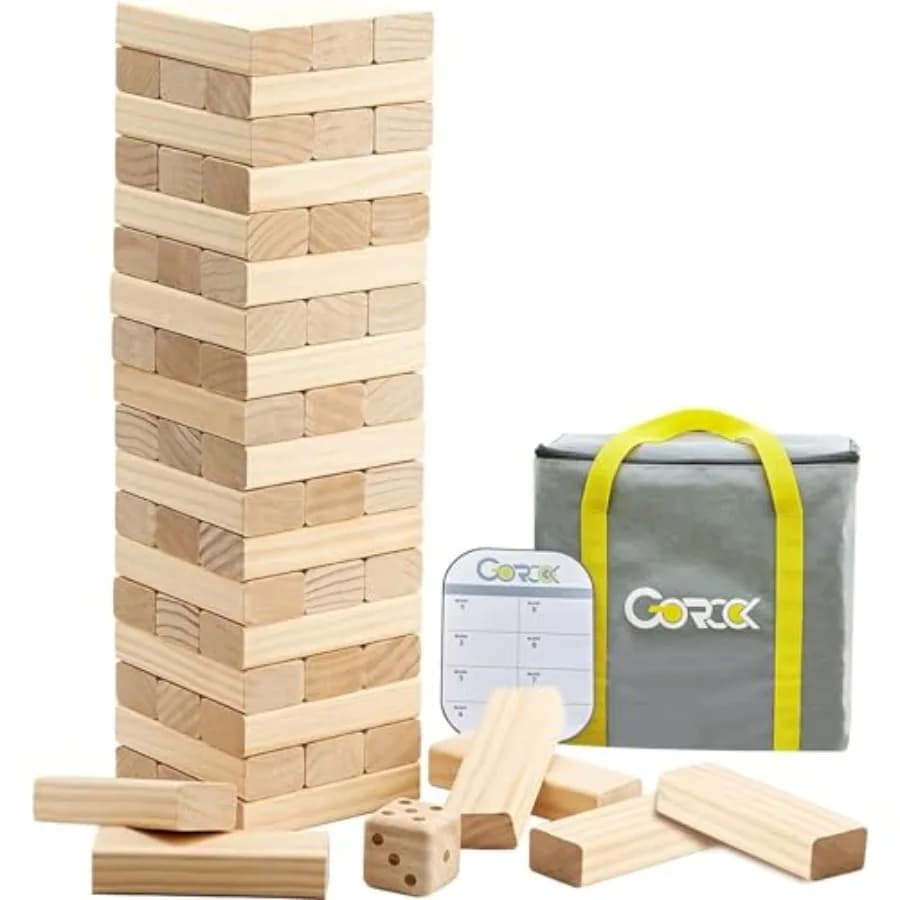 Giochi Giganti con Torre di Blocchi, 60 Pezzi di Blocchi in Legno, Gioco di Impilamento Fino a 5 Piedi con Tabellone Punteggio e Borsa per il Trasporto, Regalo di Natale e Compleanno