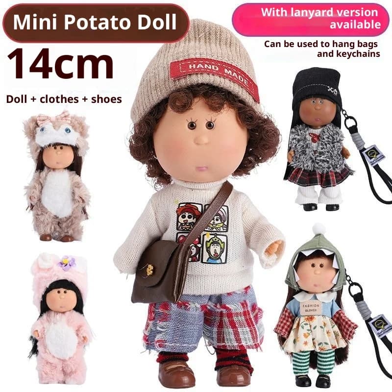 Bambola spagnola Mia Potato Doll 14 cm in vinile, nuda, con articolazioni mobili, fai da te, fatta a mano, con vestiti, scarpe, borsa, portachiavi, ciondolo per bambini e ragazze