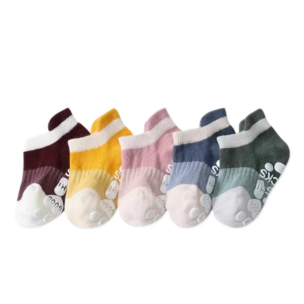 5 pairs of floor socks for children in cotton Kawaii, short tube, with letter, for children, walking socks for children, breathable and anti-slip, for everyday