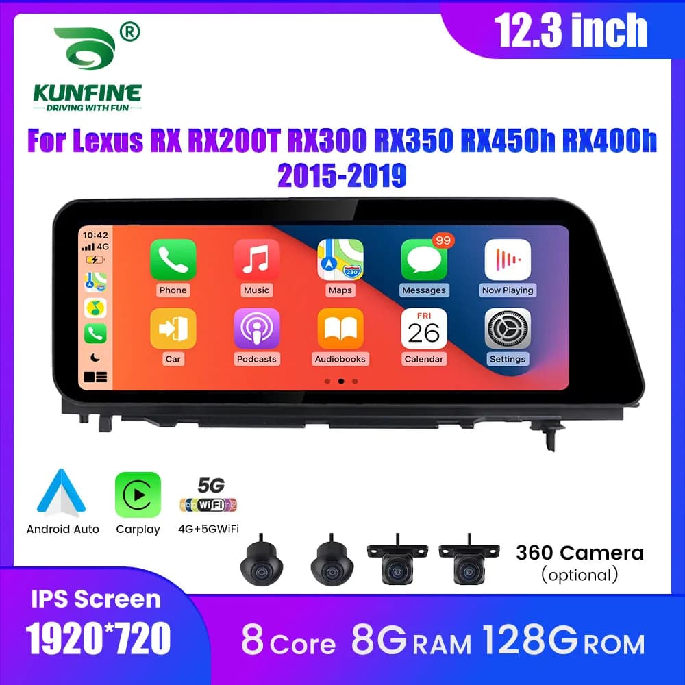 Autoradio Android Radio Per Lexus RX RX200T RX300 RX350 RX450h RX400h 15-19 Navigazione GPS Lettore Multimediale Carplay 12.3 "IPS