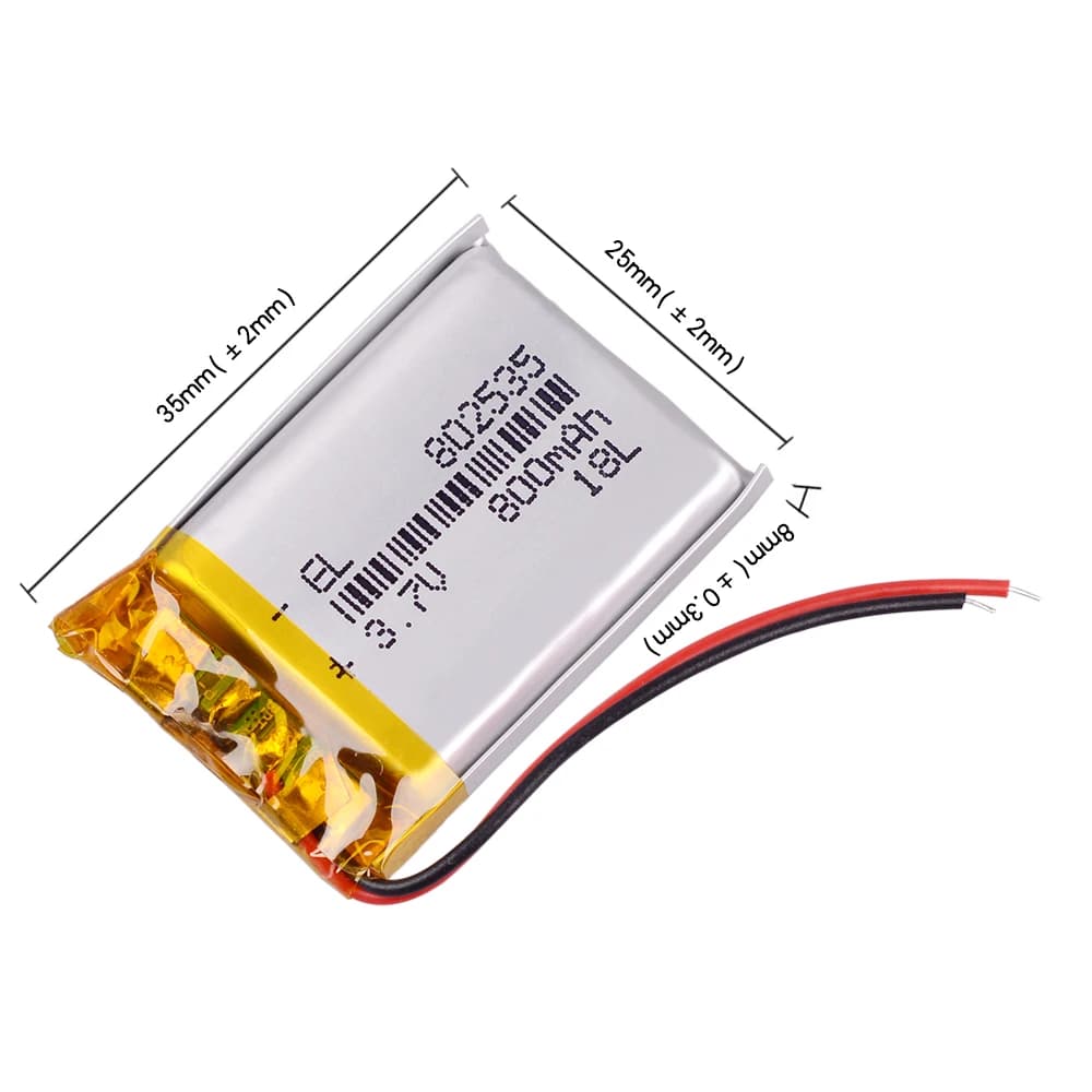 3,7 V 800 mAh 802535 Batteria ricaricabile ai polimeri di litio agli ioni di litio Li per registratore registratore dashcam lettore DVR Bluetooth