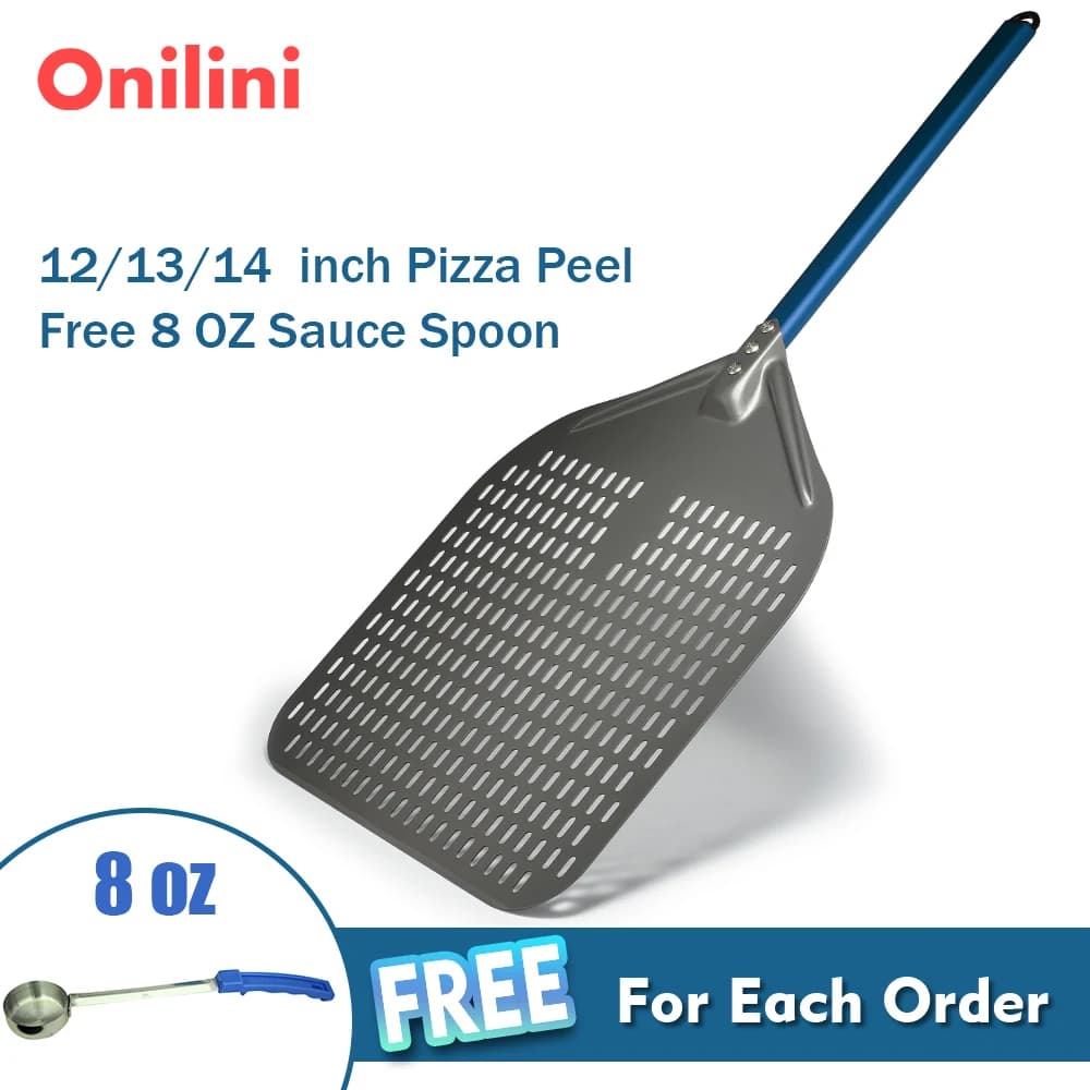 Onilini 12/13/14/pollici Buccia per Pizza Pizzas Traforate Pala per Pizza Rettangolare con Manico Blu in Lega di Alluminio Buccia per Pizza