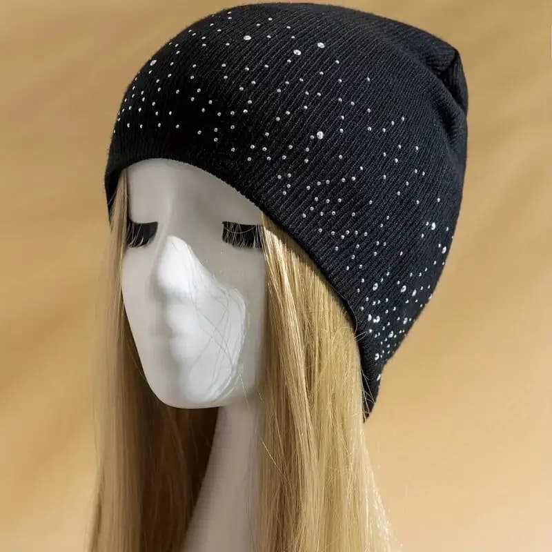 Cappelli invernali da donna: cappelli caldi con decorazioni di diamanti, cappelli lavorati a maglia per la moda autunnale, adatti per gli studenti che lavorano