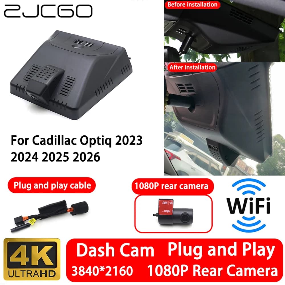 Telecamera Anteriore e Posteriore 4K 2160P per Cadillac Optiq 2023 2024 2025 2026, Dash Cam WiFi Plug and Play, Registrazione Video in Loop